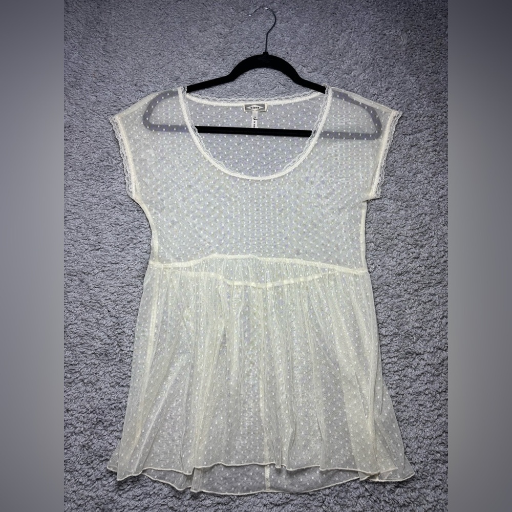 Kirra Top Womens Small Sheer Polka Dot White Lace Y2K Baby Doll Style Cottage